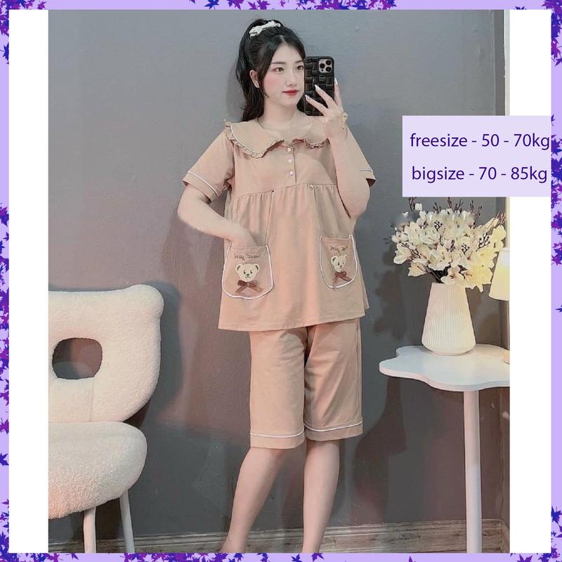 Bộ bầu - bộ sau sinh mặc nhà - ( Lửng - Túi Thêu Đầu Gấu ) - chất liệu Thun Cotton Mềm mát 0