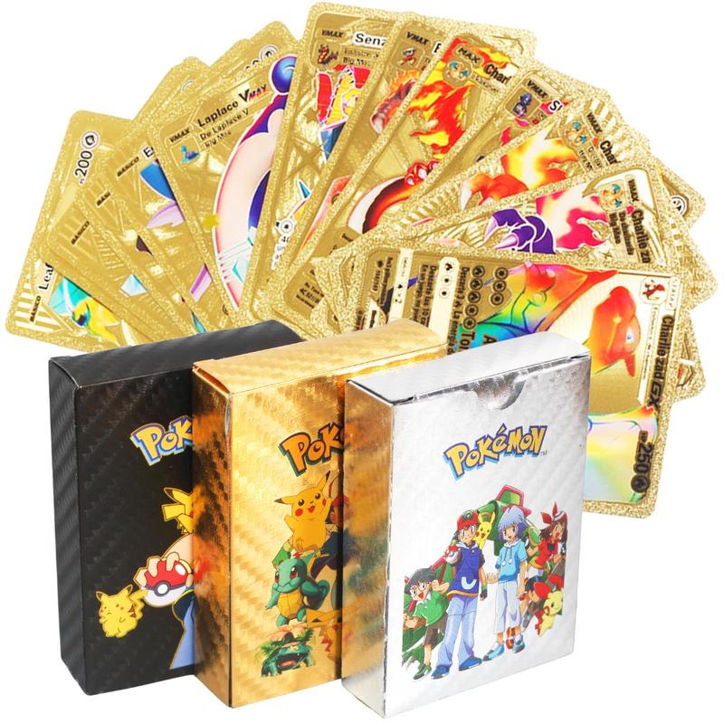 Bộ 55 Thẻ Bài Pokemon Kim Loại Màu Vàng Kim V-max GX