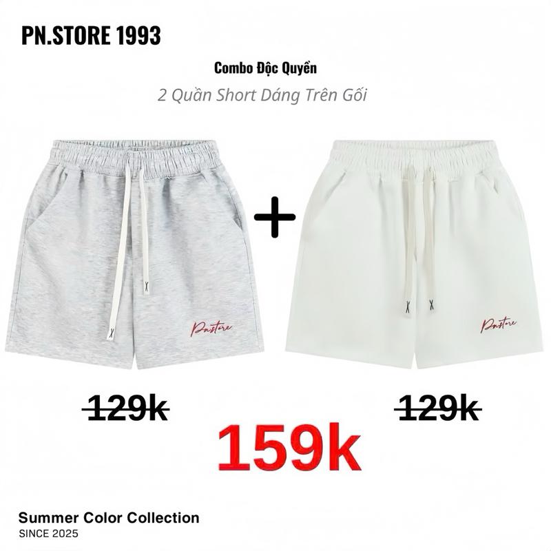 COMBO 2 QUẦN SHORT THÊU PN.STORE nam dáng trên gối chất liệu nỉ 2 da co giãn tốt lên form chuẩn không bai xù menswear