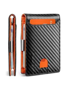 Cartera para hombre con patrón de fibra de carbono, con porta pluma, cartera bifold delgada con bloqueo RFID, porta tarjetas de crédito delgado para hombres