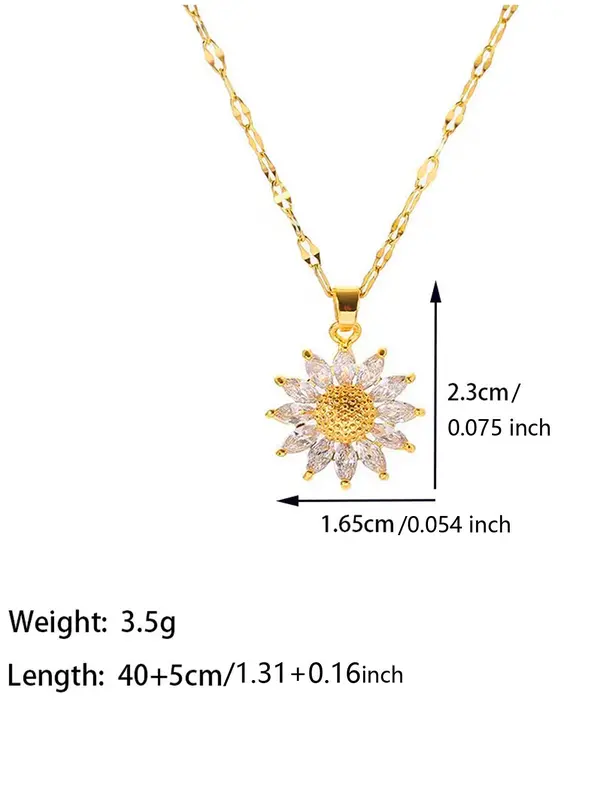 Sunflower Design Pendant Necklace for Women & Girls,  Luxury Stainless Steel Jewelry for Party, Daily Clothing Decor, Trendy All-match & Exquisite Jewelry for Birthday Gift 1