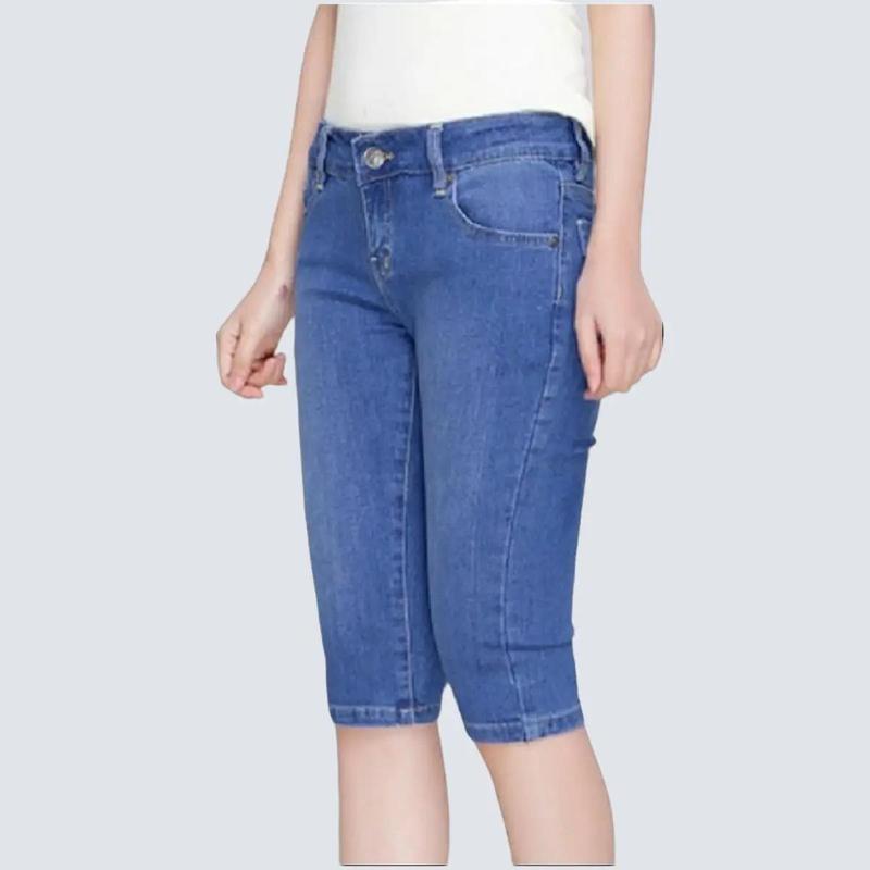 Quần jean nữ ngố lửng ngang gối dáng ôm màu xanh cơ bản Women Pants Denim Có Túi có thể giặt máy văn học cổ điển có thể giặt máy thanh lịch khóa kéo sexy có thể giặt máy kẹo Kem