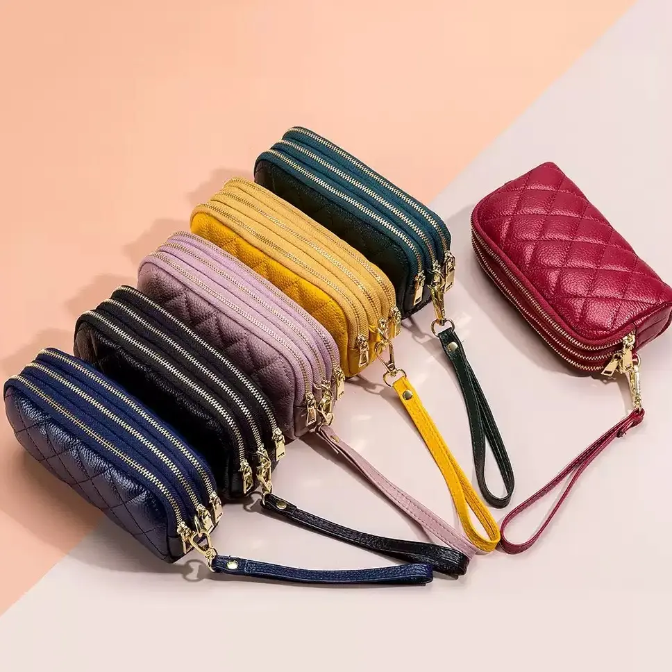 HM - DOMPET PANJANG WANITA 3 RESLETING BAHAN KULIT MODEL KOREA IMPORT Kulit PU Wadah/Dompet Koin
