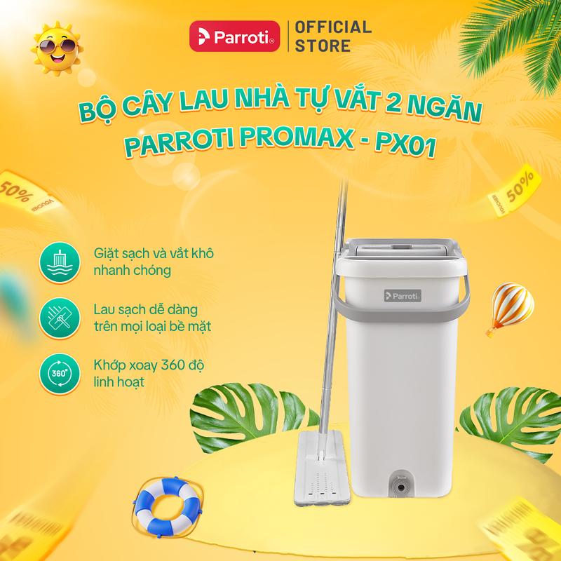 [SALE HÈ] Cây Lau Nhà Tự Vắt Thông Minh 2 Ngăn size lớn, Bộ lau nhà thông minh tự vắt xoay 360 độ, Có van thoát nước, tay cầm mút mềm Parroti ProMax  - PX01