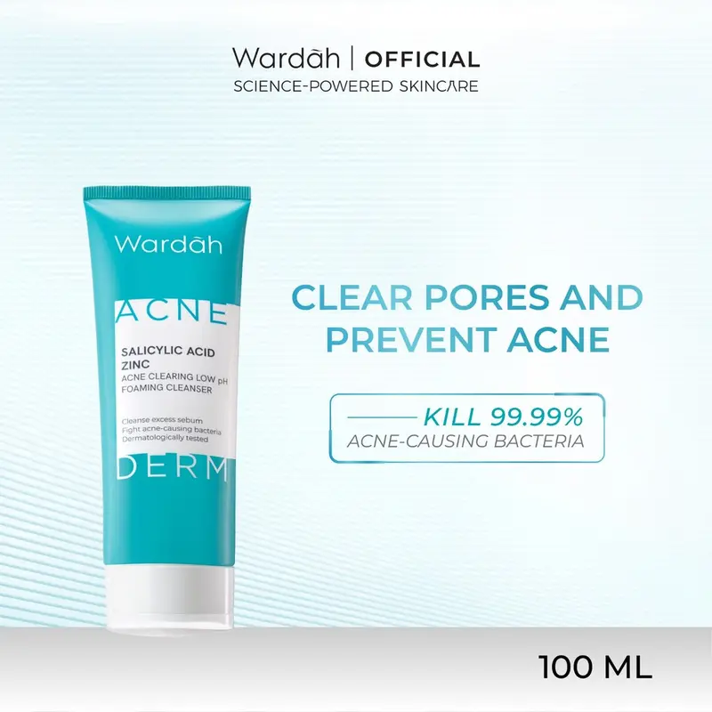 NEW! Wardah Acnederm Salicylic Acid Zinc Acne Clearing Low pH Foaming Cleanser 0