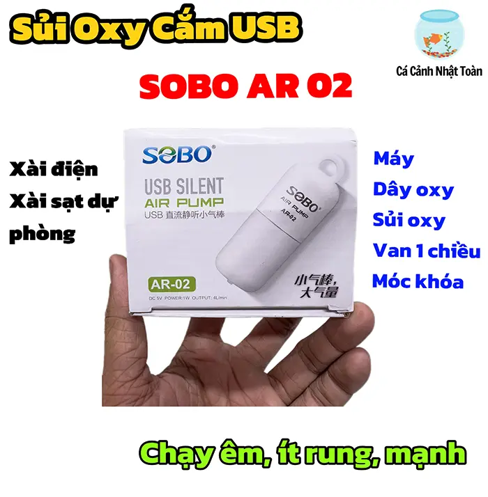 Bộ Máy Sủi Oxy Cho Bể Cá Đầu Cấm Usb Sobo Ar02 Cung Cấp Oxy Cho Bể Chạy Êm, Ít Rung Mạnh (Tặng Kèm Dây, Sủi, Van Chống Tràn, Móc Khóa Treo)