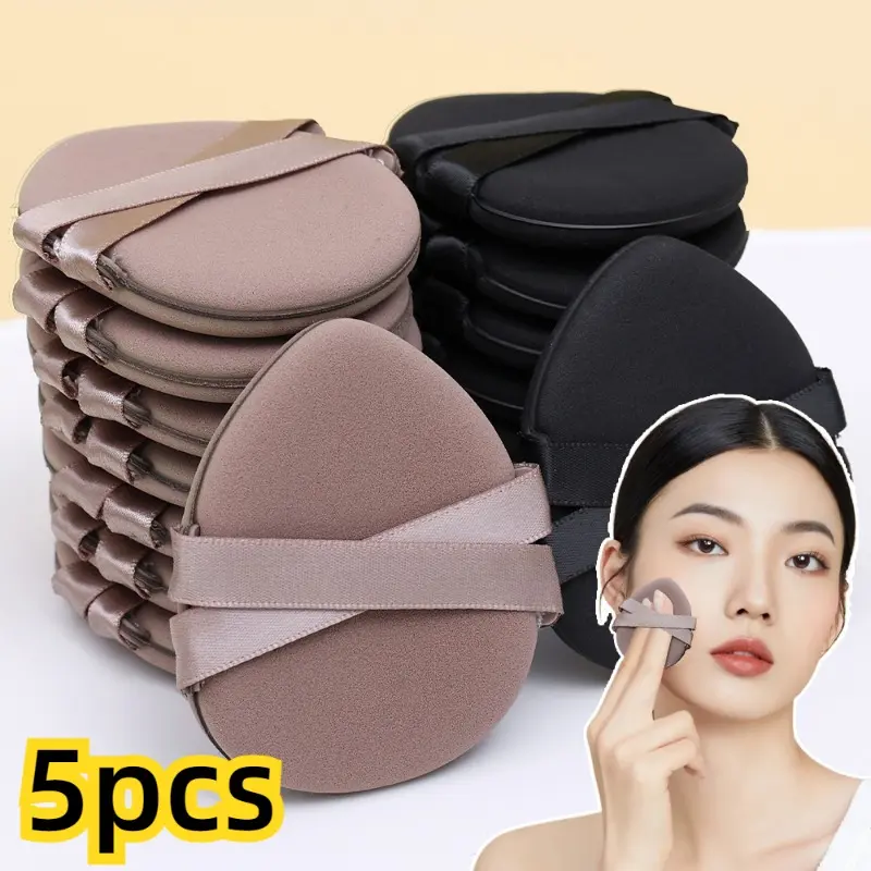 5pcs Thickened Teardrop Shape Powder Puff Wet Dry Use for Loose Powder Liquid Cosmetic Soft Double Ribbon Powder Puff Makeup Tools