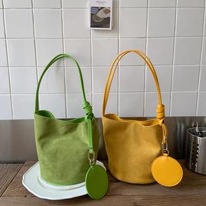 กระเป๋าถังหนังนิ่ม, กระเป๋าสะพายสตรี, กระเป๋าถือ, สไตล์เกาหลี, มาใหม่, มี 6 สีให้เลือก suede  bag