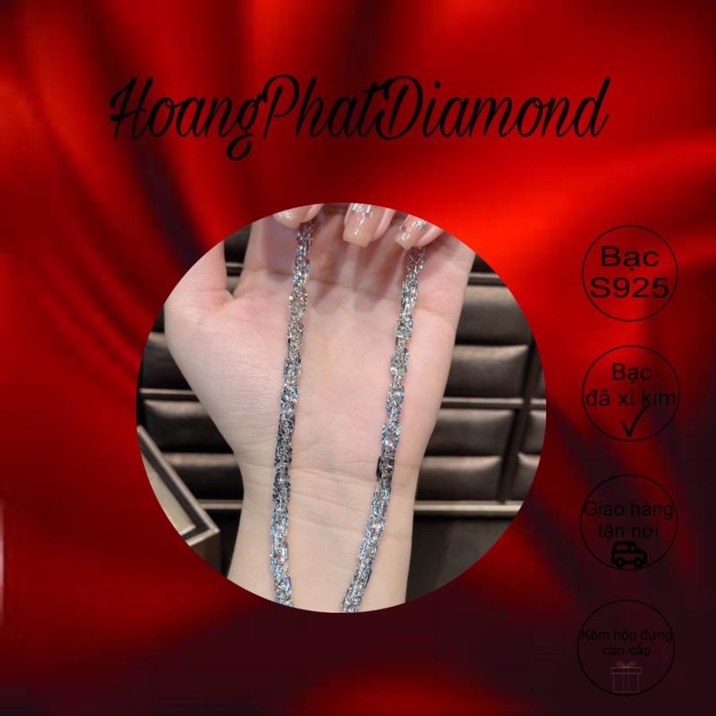Hoàng Phát Trang Sức Dây Chuyền Bạc Ý 950 Cao Cấp Xoắn Vuông Chạm Máy 5li Xi Kim D12