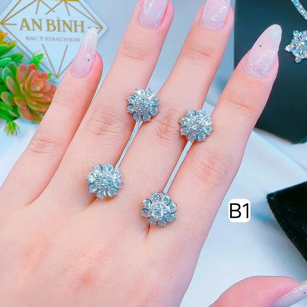Bông xoàn kiểu nhỏ hình hoa-bạc S925 XI KIM CAO CẤP