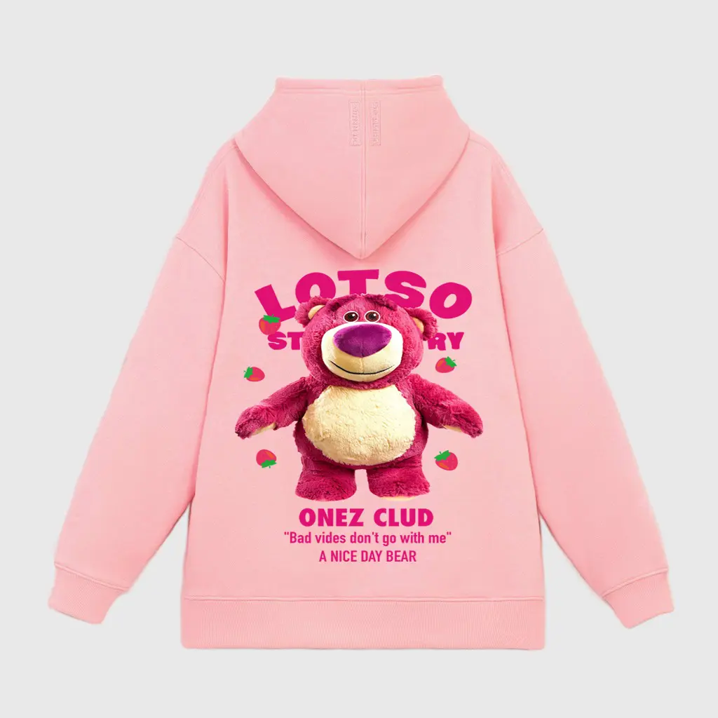 [Quà Cuối Năm] Áo Hoodie Gấu Lotso Hồng Mũ 2 Lớp