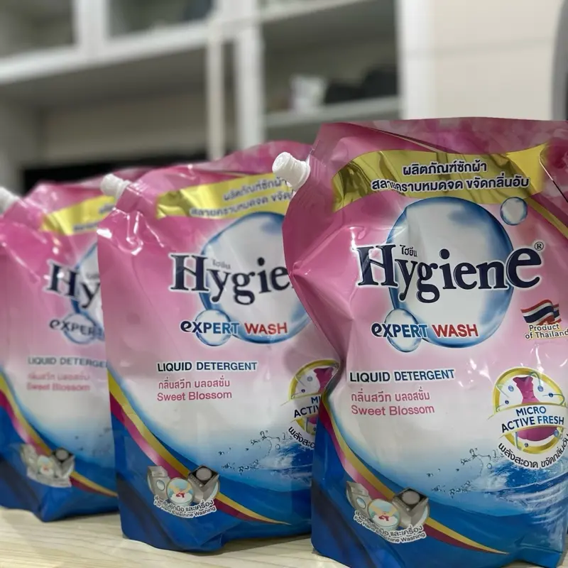 Combo 3 túi Nước giặt Thái Lan Hygiene 1800ml, chất lỏng 2 trong 1, giặt và xả, tặng 3 gói xả 20ml
