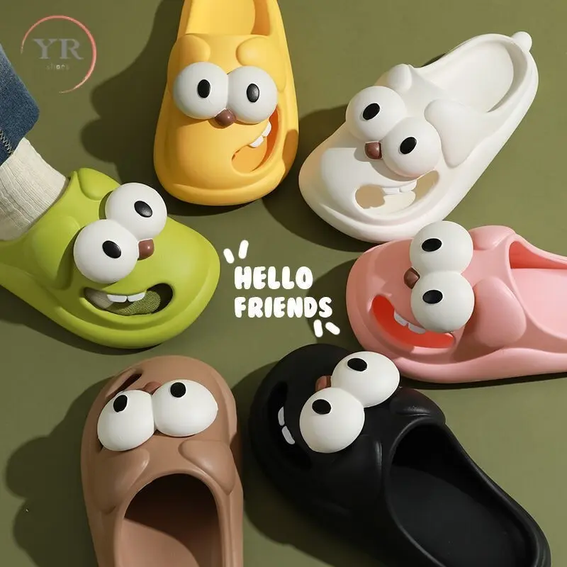Women Cartoon Big Eye Dog Slippers Women Home Bathroom Slippers Anti-Slip Cartoon Slippers Thick Bottom Slippers Funny Slippers Soft Bottom