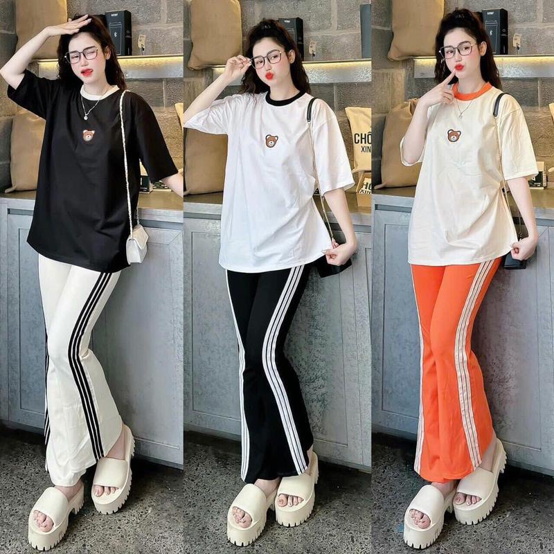 Product Introduction of Sét BỘ QUẦN DÀI Bo mix áo thun thêu gấu xinh xắn chất thể thao phối họa viền 2