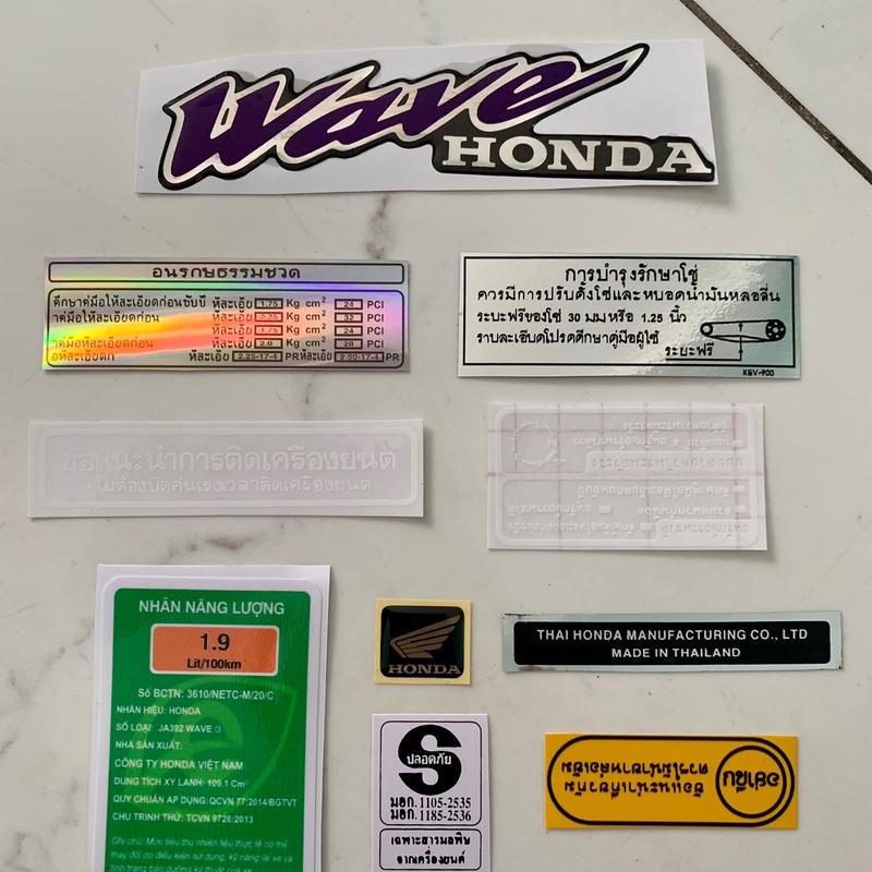 Trọn bộ tem thông số tem nổi dán mặt nạ Wave Thái 110 vip và tem nhãn dán năng lượng xe Wave alpha hàng nhập Thái Lan Sticker