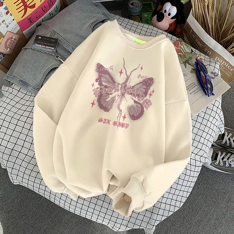 sweater Lengan Panjang oversized sweater wanita premium Korean/Switer Wanita oversized (Cetak kupu-kupu) Korean sweater oversized round neck Wanita round neck cwek aesthetic sweater oversized/switer hitam putih sweeter sweter Crewneck Tangan