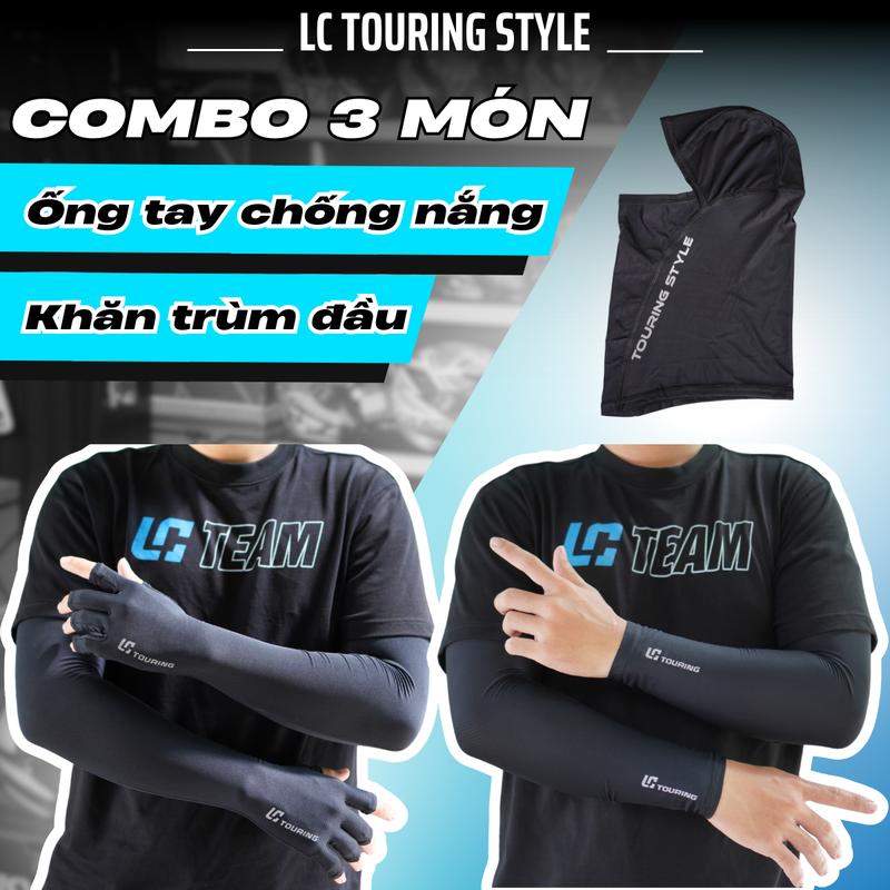 COMBO Ống tay Bao Tay chống nắng + Khăn trùm đầu chất liệu Thun co dãn thoáng khí - LC Touring Style