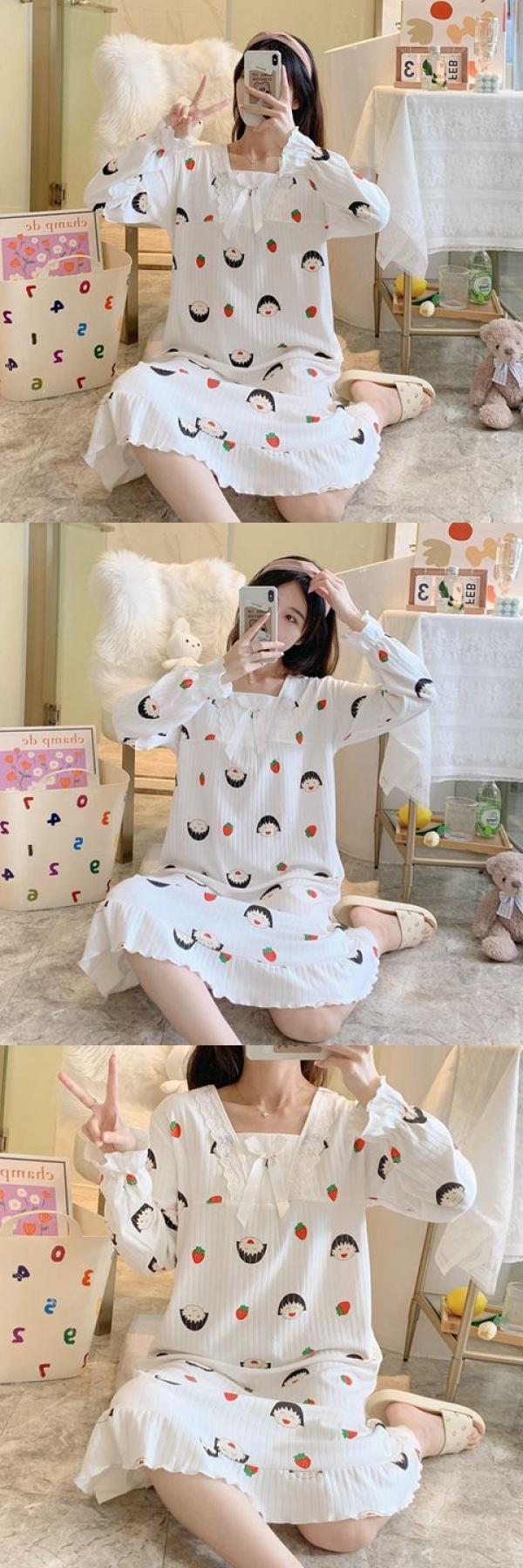 Product Introduction of Váy Ngủ Cho Nữ, Phong Cách Công Chúa Ren Mùa Thu, Dài Tay, Dễ Thương, Cỡ Lớn, Thích Hợp Cho Mùa Mùa Xuân Và Mùa Thu, Phong Cách Instagram, Thích Hợp Cho Học Sinh, Thiết Kế Hoạt Hình, Thích Hợp Cho Trang Phục Nhà Cửa Women Đầm Ngủ Dress Khuy 6