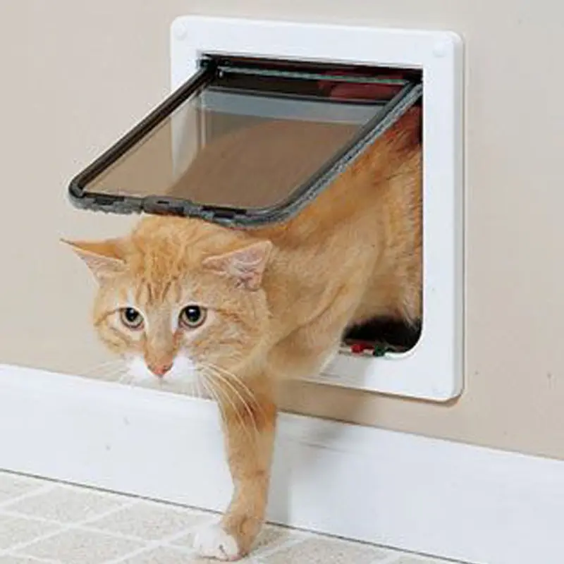 Pet Door 4 Way Locking Security Lock ABS Plastic Dog Cat Flap Door Controllable Switch Direction Doors Small Pet Supplies