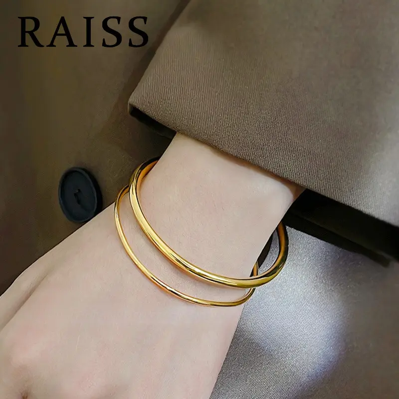 Vòng Tay Mạ Vàng, Vòng Tay Titan Không Gỉ, Thiết Kế Trơn Sáng Bóng, Đơn Giản Và Thanh Lịch, Dành Cho Nữ