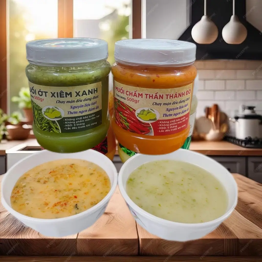 Hủ 500gr Sốt Chấm thần thánh Muối Ớt Đỏ - Muối Ớt Xanh siêu ngon, chấm hải sản - ốc - đồ nướng ..[ Đặc sản 3 miền Thanh Hảo]