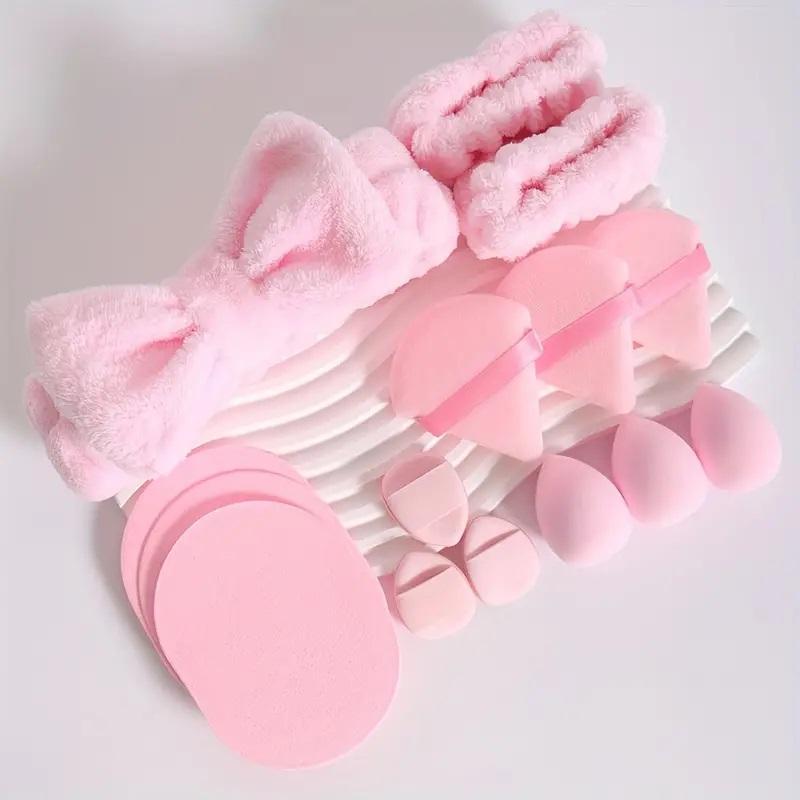 Dry & Wet Use Makeup Sponge & Powder Puff Set, 14/15pcs Bow Design Headband & Wristband & Makeup Sponges & Powder Puffs, Multi-functional Makeup Tools for Women & Girls, Valentine's Day Gift, Makeup 5