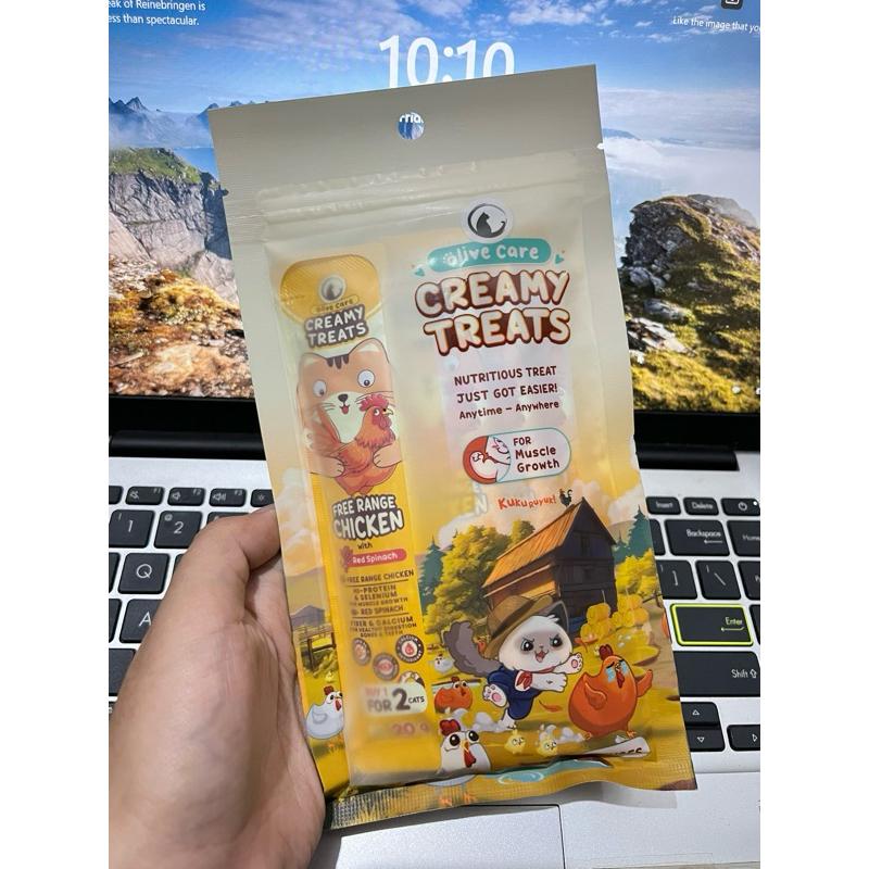 Olive Care PAKET CREAMY TREATS 16gr & 20gr isi 5 Tubes Snack Cemilan Kucing Bernutrisi dengan Daging Ayam/Salmon Asli & Red Spinach/Winter Squash 7