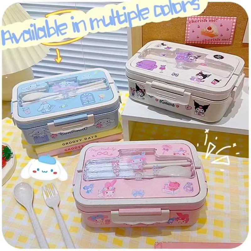 Sanrio Kuromi Environmental Friendly Children's Cute Cartoon Lunch Bag with Cutlery Large Capacity Student Lunch Box Outdoor Lunch Box Food Storage School Season