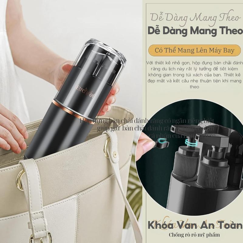 Cốc Đựng Đồ Vệ Sinh Cá Nhân 5 Trong 1 Gồm Cốc, Lọ Chiết Gội Xả, Lược. Gương Thuận Tiện Đem Đi Du Lịch 5