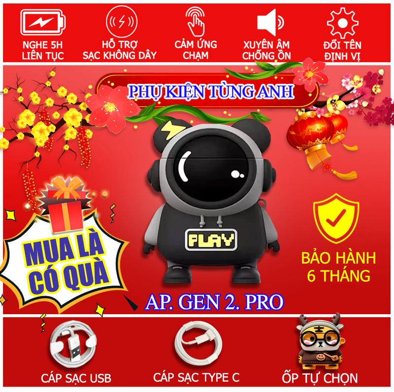 Tai Nghe Pro Gen 2 Tặng Ốp Hình 4D Cáp Sạc USB Vuốt Tăng Giảm Âm LƯợng, Bảo Hành 6 Tháng Lỗi Đổi Mới Bluetooth Nhét Tai Bluetooth Nghe Nhạc Earphone pro2  anc ky5  tai