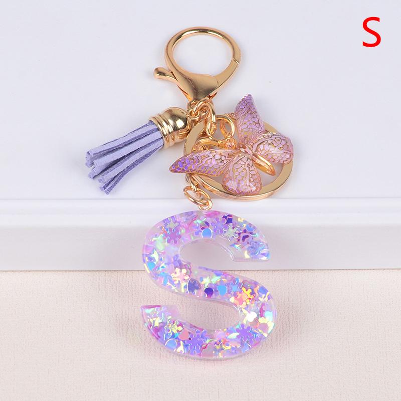 Product Introduction of A-Z Dreamy Sequin Letters Keychain For Women Tassel Butterfly Pendant Keyring  Bags  Car Key Chain 36