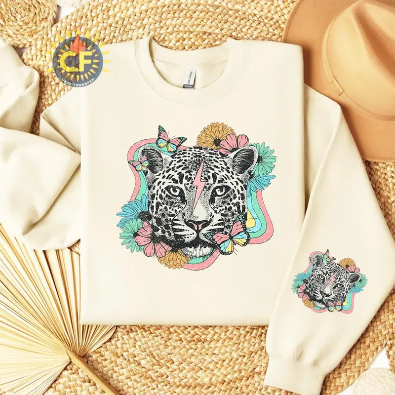 Leopard Themed Heat Transfer Sticker, Flower & Butterfly Pattern Heat Transfer Sticker, DIY Decoration for T-shirt, Bag, Hat 4