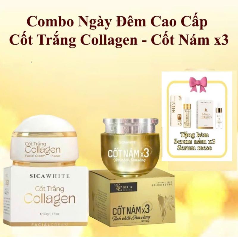 Combo Nám Ngày và Đêm Kem Cốt Trắng Collagen 30gr và Cốt Nám X3 tặng 2 serum - Nữ, Làm Đẹp Da [ KHÔNG TẶNG SỮA RỬA MẶT]