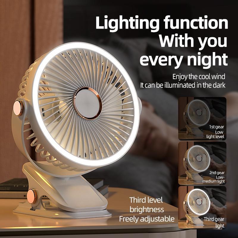 【LIVE】[ORANTOL] kipas Klip-on Kecil, Student Dormitory Bed, Night Light, Clip Fan, Office Desktop, USB Charging, Hand kipas  labubu kipas  angin 2