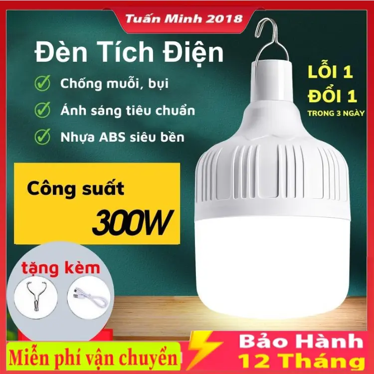 Bóng Tích Điện,Bóng Đèn Led Sạc Tích Đện Đa Năng, Có Móc Treo ĐỘ Sáng Cao Bền Đẹp