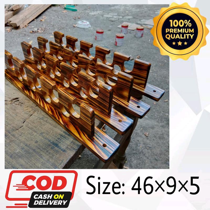 Rak Joran Dinding Motif Bakar Kayu pinus/ Penyimpanan joran pancing ...