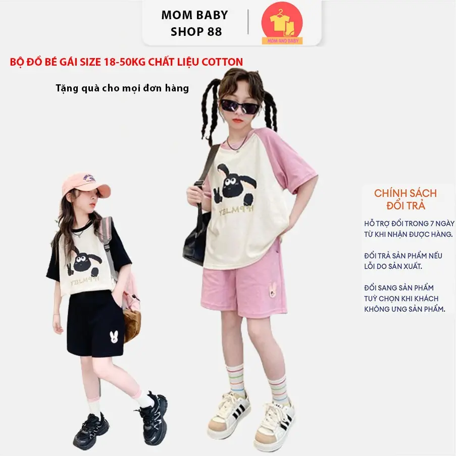 Bộ hè bé gái, bộ quần áo cộc tay mùa hè bé gái mẫu cừu size 18-50kg chất liệu cotton thoáng mát, đồ bộ bé gái mùa hè, set đồ bé gái size đại