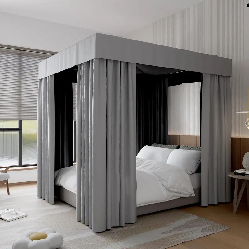 Four-corner Bed Canopy Mosquito Net, 1 Set Modern Simple Bed Curtain, Bedroom Decorative Curtain, Blackout Bed Canopy, Home Bedroom Accessories, Felt Fabric Net 0