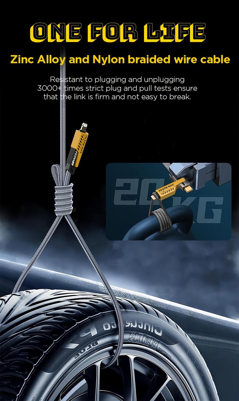 Product Introduction of Cáp sạc nhanh 4 trong 1 đa năng nạp sạc nhanh chui sạc ra Type C 65W max và LN 27W max dây bện 11
