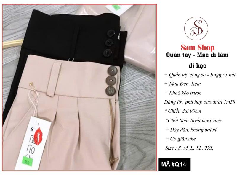 Quần Baggy Cạp Cao 3 Cúc, Chất liệu tuyết mưa dày dặn, Tôn dáng, xiết eo tốt - Samsam Shop 3