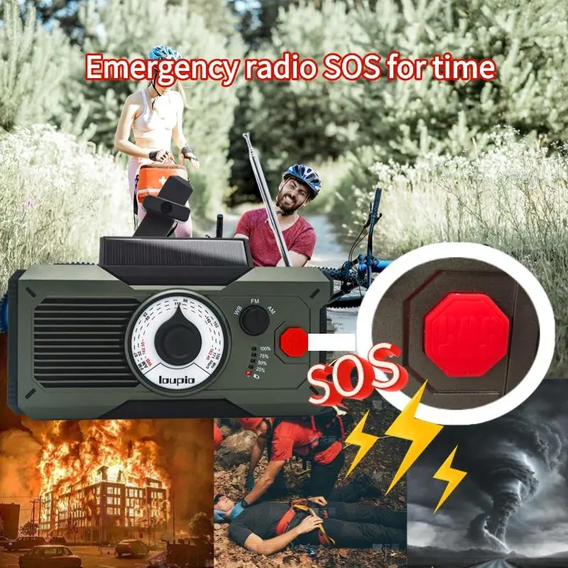 Solar Hand Crank Emergency Radio, Rechargeable AM/FM Emergency Crank Radio with Power Bank Function for iPhone, Outdoor Essentials 6