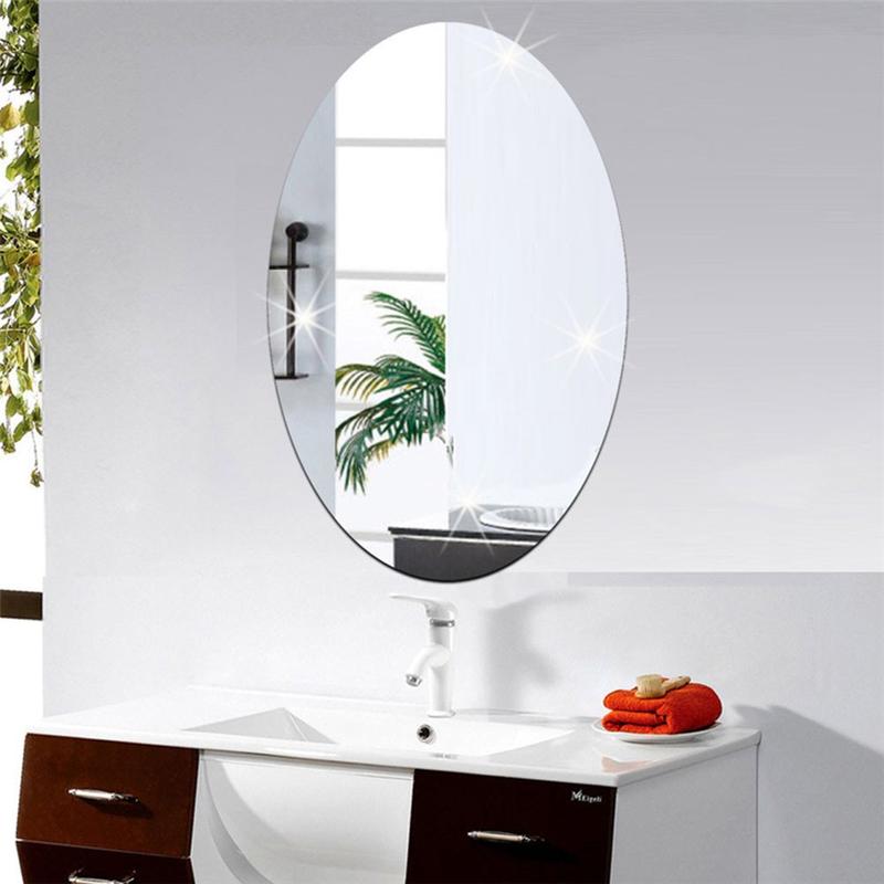 KAR Oval Square 3D Acrylic Mirror Wall Sticker Self Adhesive for Bathroom Home Decor 0