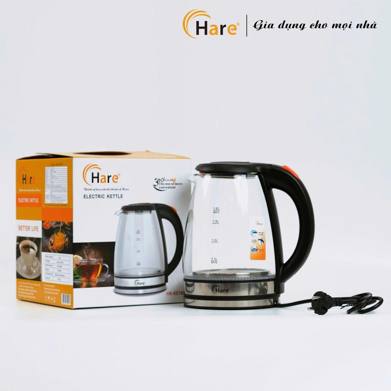 Ấm siêu tốc thủy tinh chịu nhiệt HR-KE1806 (1.8L), công suất 1500W, đun sôi nhanh trong 5 phút - thương hiệu Hare - bảo hành 12 tháng 9