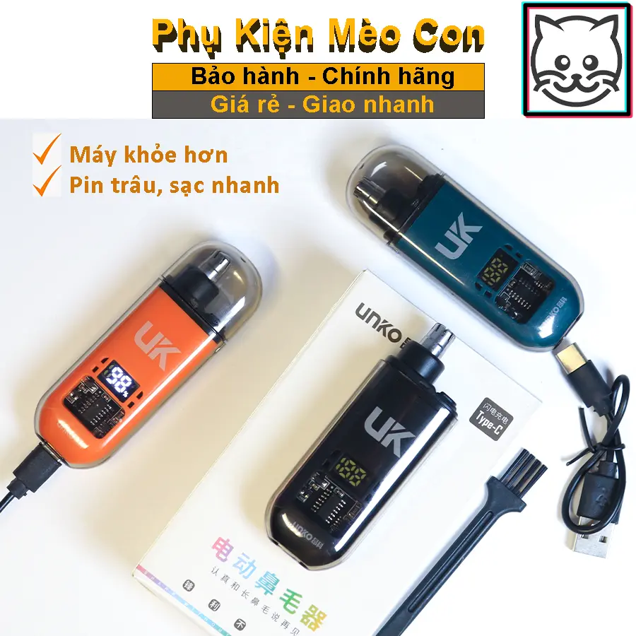 Máy tỉa lông mũi cắt lông mũi UNKO đèn báo pin  cao cấp, nhỏ gọn, tiện lợi cắt nhanh khỏe với động cơ không chổi than công nghệ cao