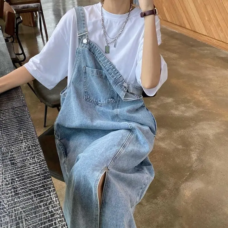Skirt Suspender Denim, Rekaan Cantik Wanita, Niche dan Elegan, Longgar dan Saiz Besar, Sesuai untuk Gadis Gemuk, Pakaian Jumpsuit, Pakaian Musim Bunga dan Musim Panas