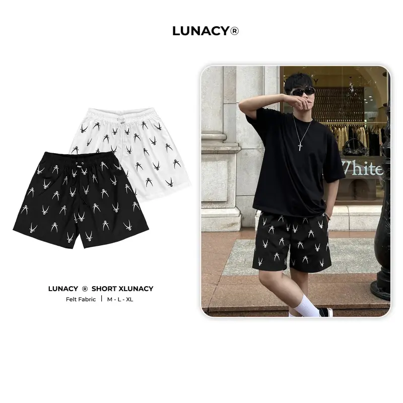 Quần short dù X-Lunacy form trên gối Nam nữ oversize streetwear Lunacy Có Túi 0