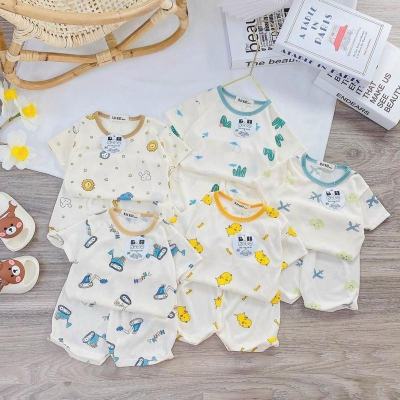 Thanh lí Combo 5 bộ thun tăm trai gái cho bé từ 5-15kg vải tăm lạnh co dãn tốt, thoáng khí.