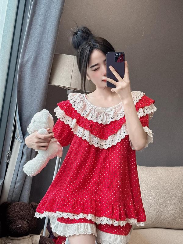  Bộ ngủ đùi chấm bi đũi xốp xinh áo cộc quần đùi SP1076 