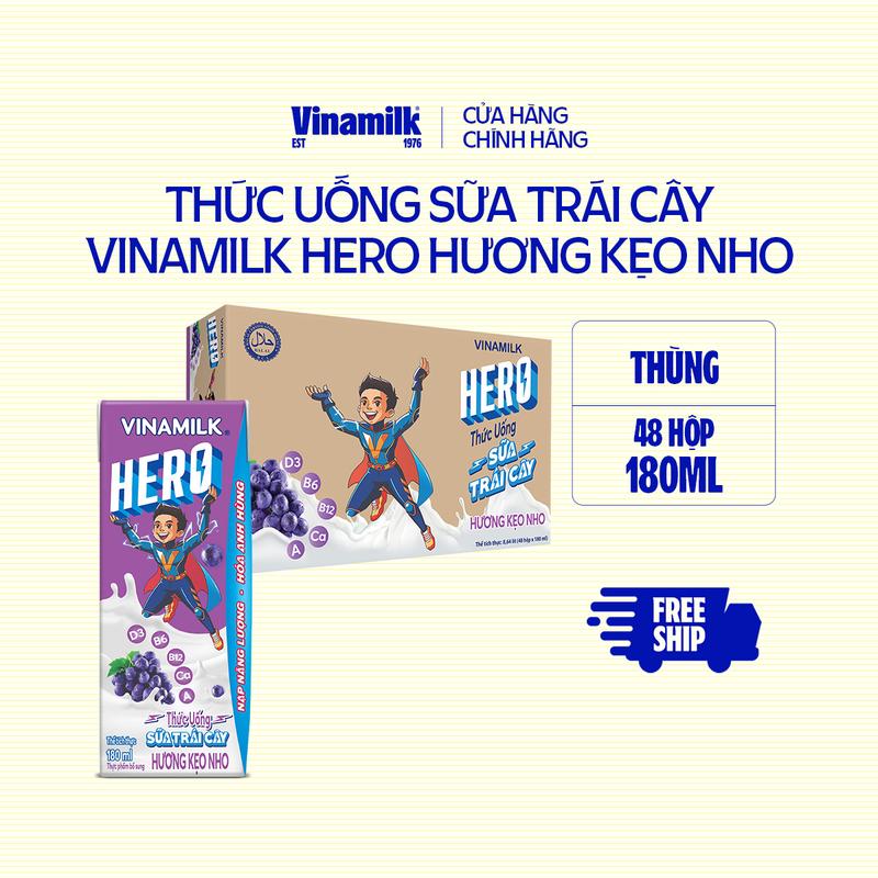 Thùng Thức uống sữa trái cây vị Nho Vinamilk Hero 180ml - 48 hộp/Thùng