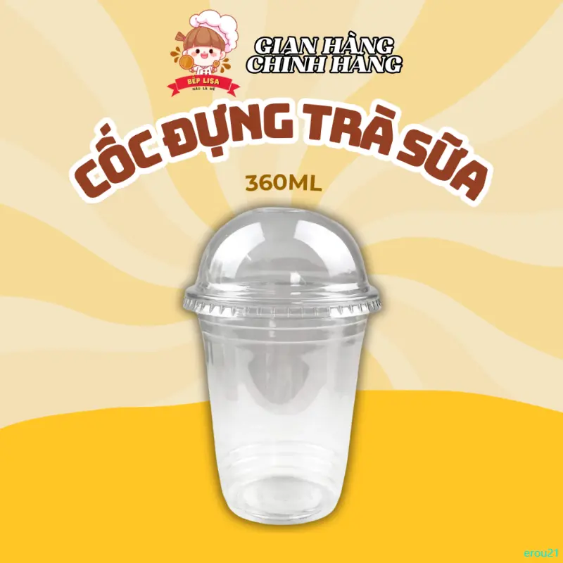 erou21 Cốc Đựng Trà Sữa 360ml Đế Bằng Nắp Cầu BẾP LISA